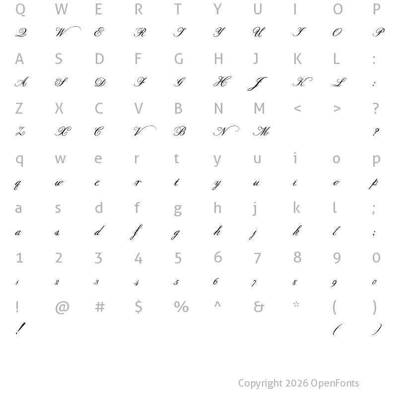 Character Map of Formal Script Bold