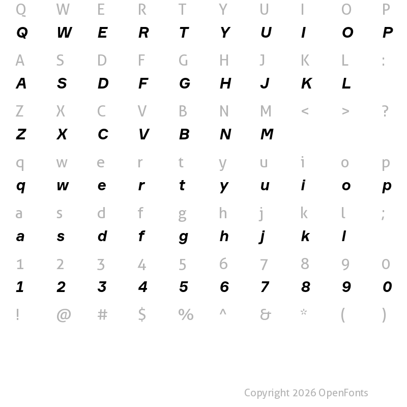 Character Map of Formular Bold Italic