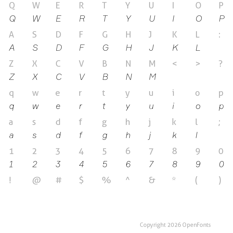 Character Map of Formular ExtraLight Italic