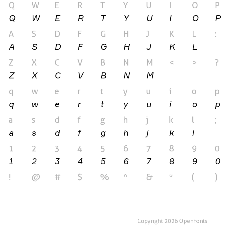 Character Map of Formular Italic