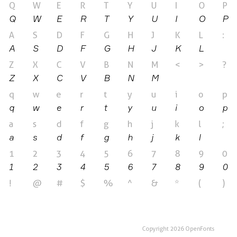 Character Map of Formular Light Italic
