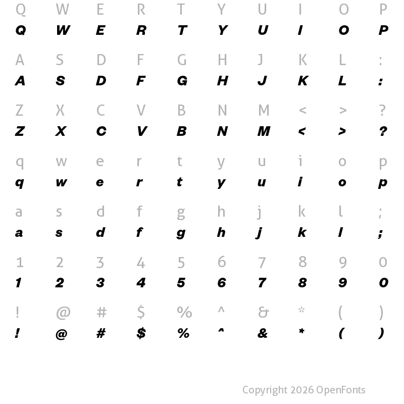 Character Map of Founders Grotesk Bold Italic