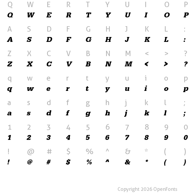 Character Map of FP Typewriter DEMO Bold Italic