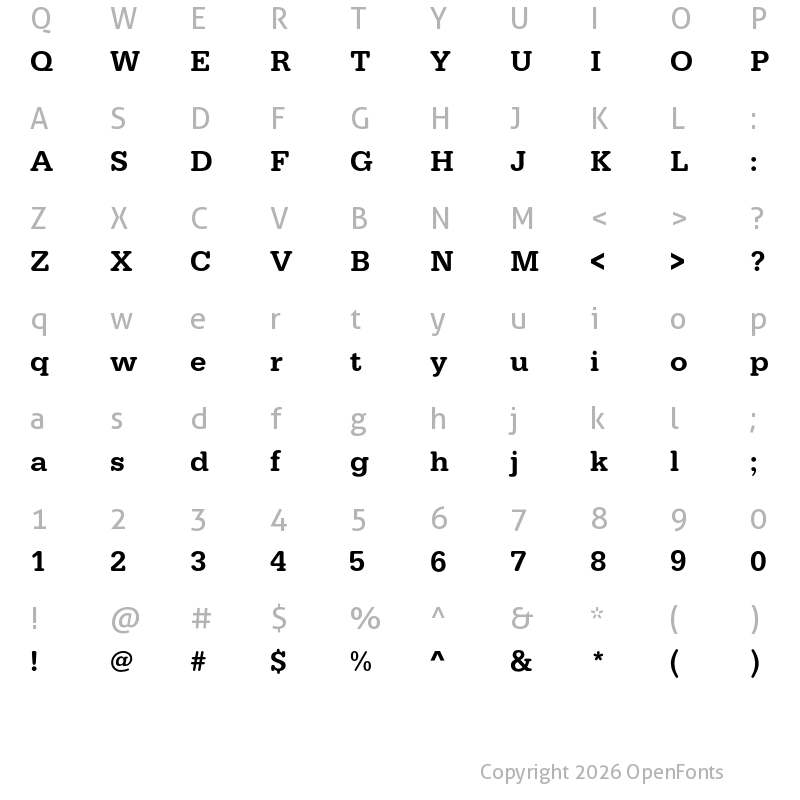Character Map of FP Typewriter DEMO Medium