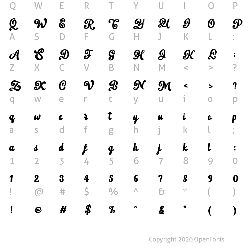 Character Map of Fraga Script Regular