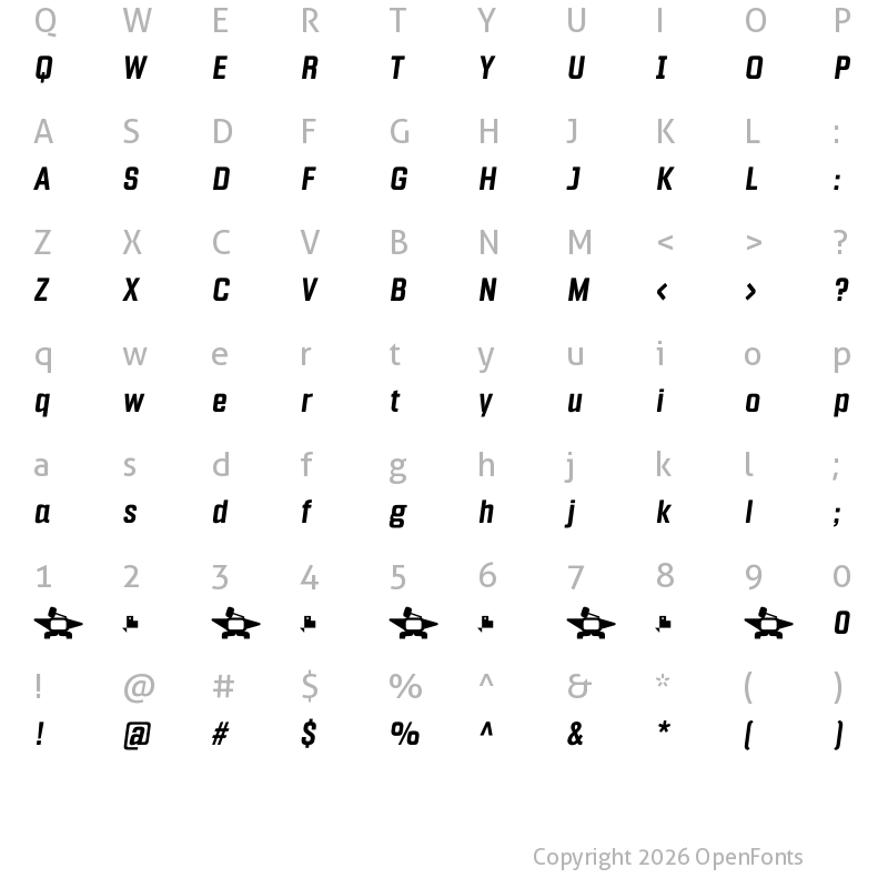 Character Map of Fragua Bold Italic