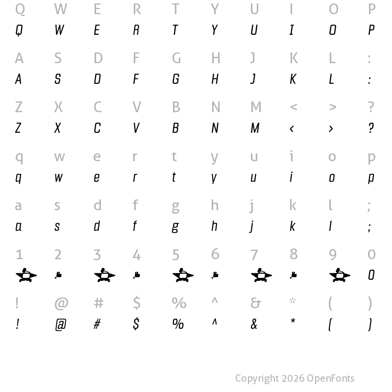 Character Map of Fragua Light Italic