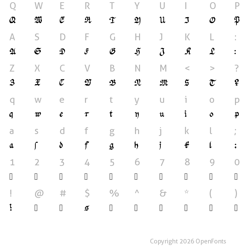 Character Map of Fraktur Handschrift Regular