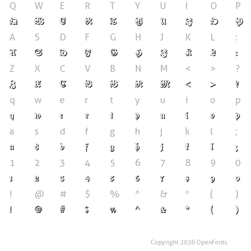 Character Map of Fraktur Shadowed Regular