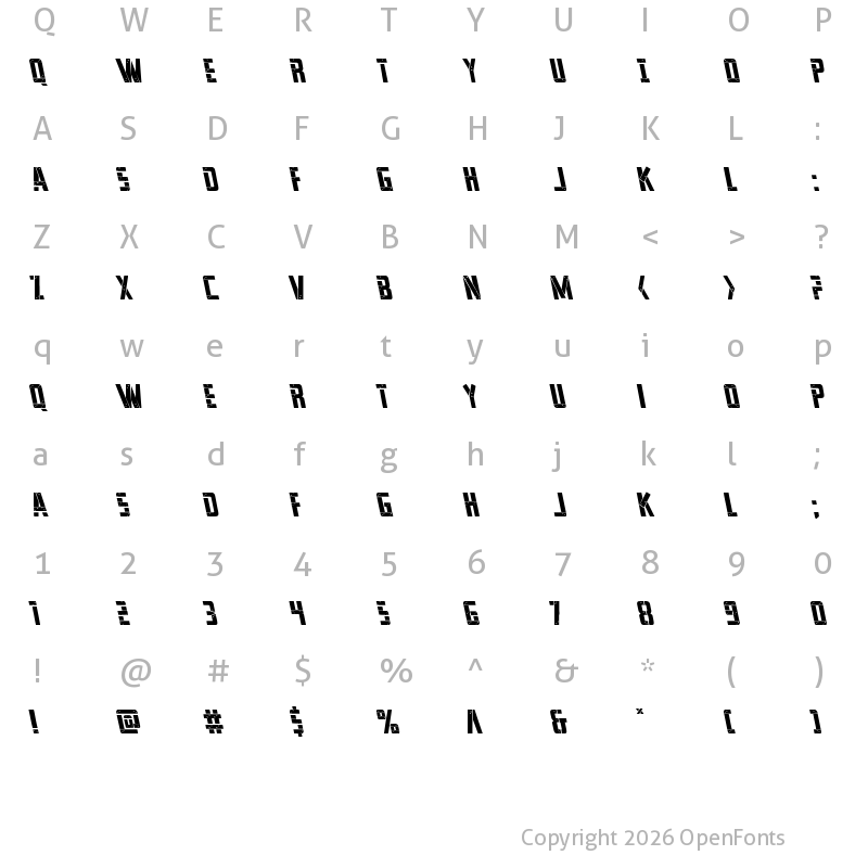 Character Map of Frank-n-Plank Leftalic Italic