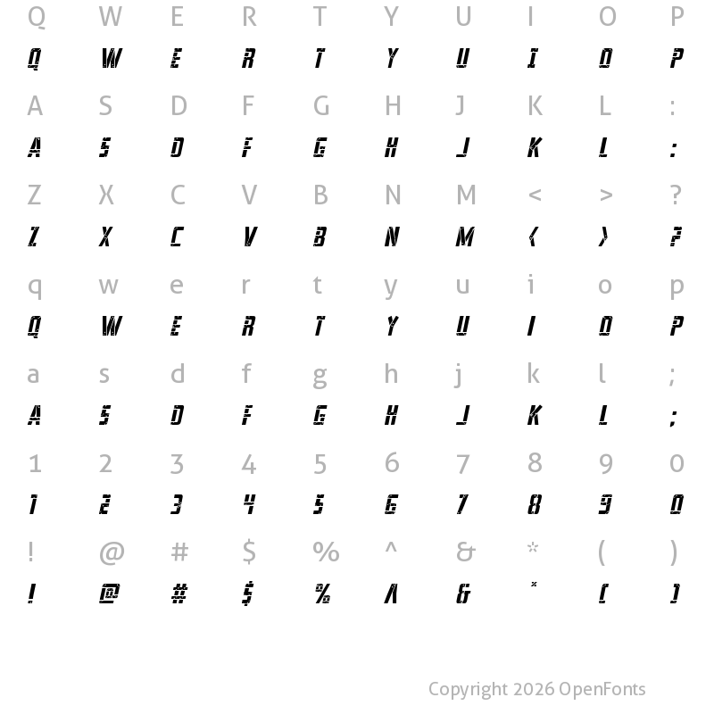 Character Map of Frank-n-Plank Light Italic Light Italic