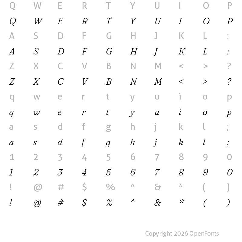 Character Map of Fraunces 9pt S100 Light Italic