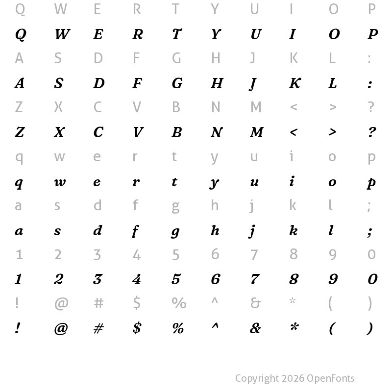 Character Map of Fraunces 9pt S100 SemiBold Italic