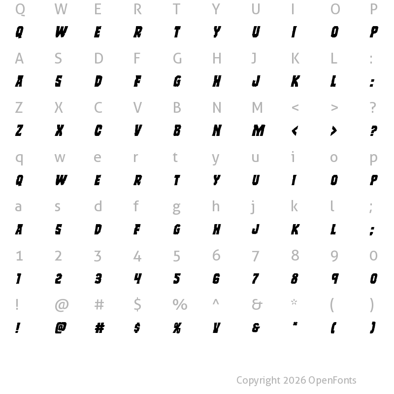 Character Map of Freakfinder Expanded Italic Expanded Italic