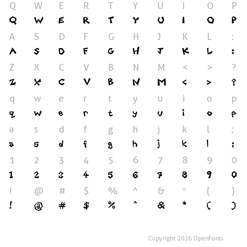 Character Map of Freaky Paper Cutouts Regular