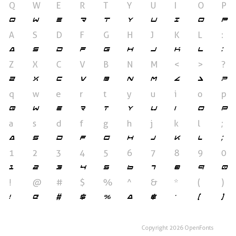 Character Map of Free Agent Bold CondItal Bold CondItal