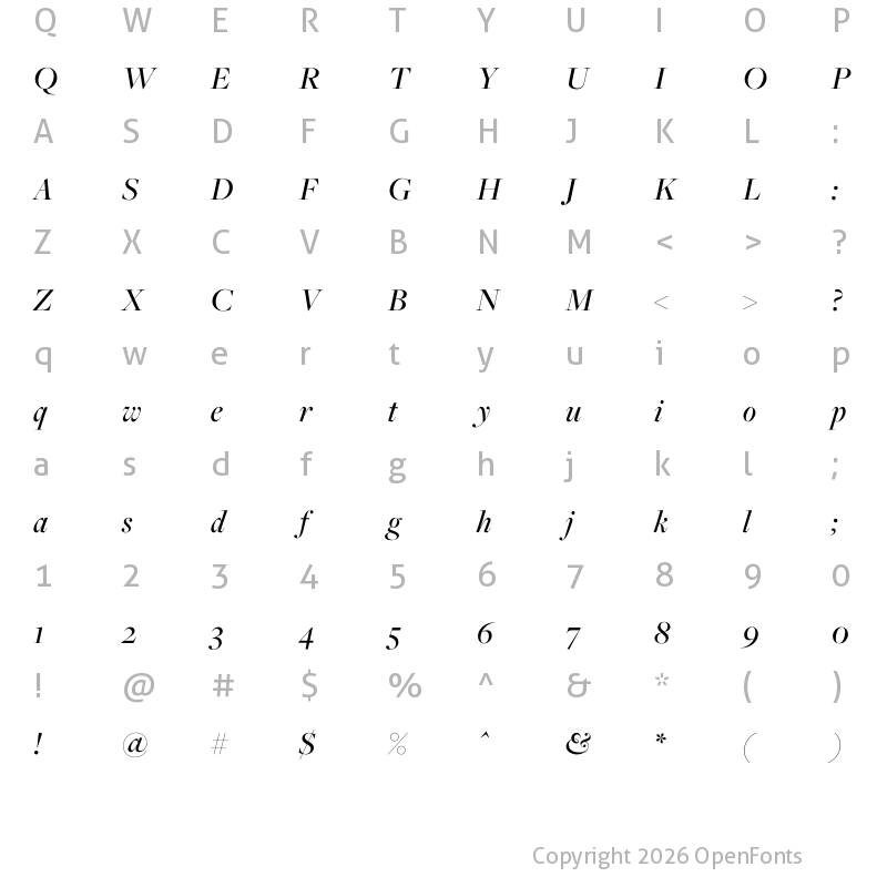 Character Map of FreightBig Pro Medium Italic