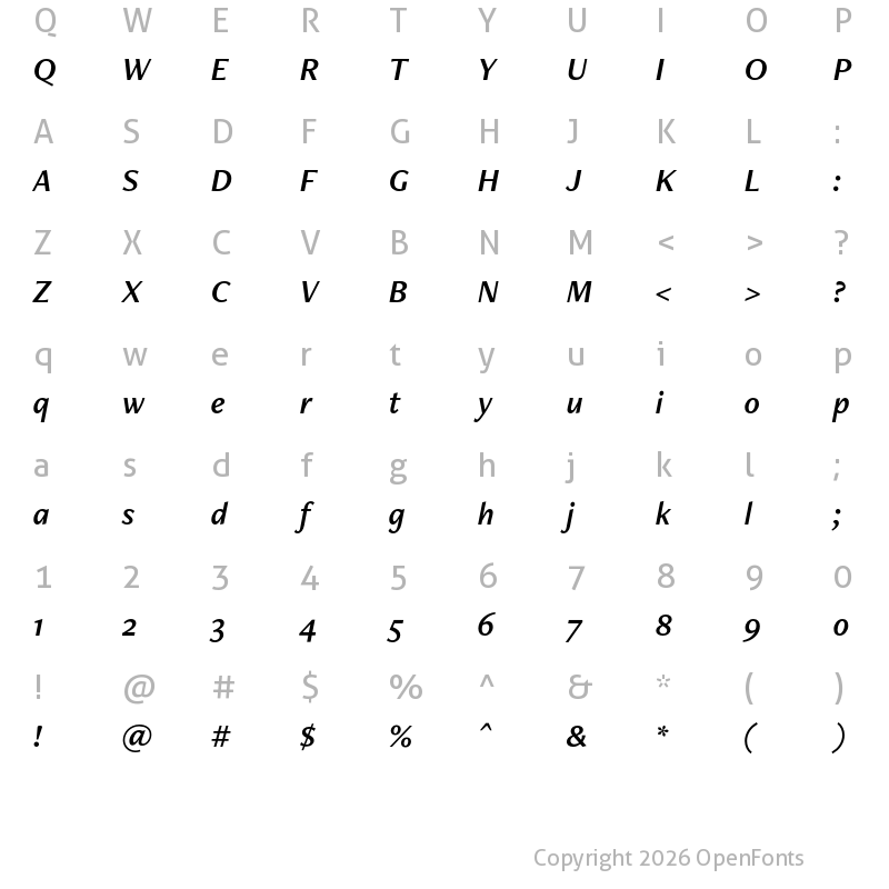 Character Map of FreightNeo Pro Semi Italic