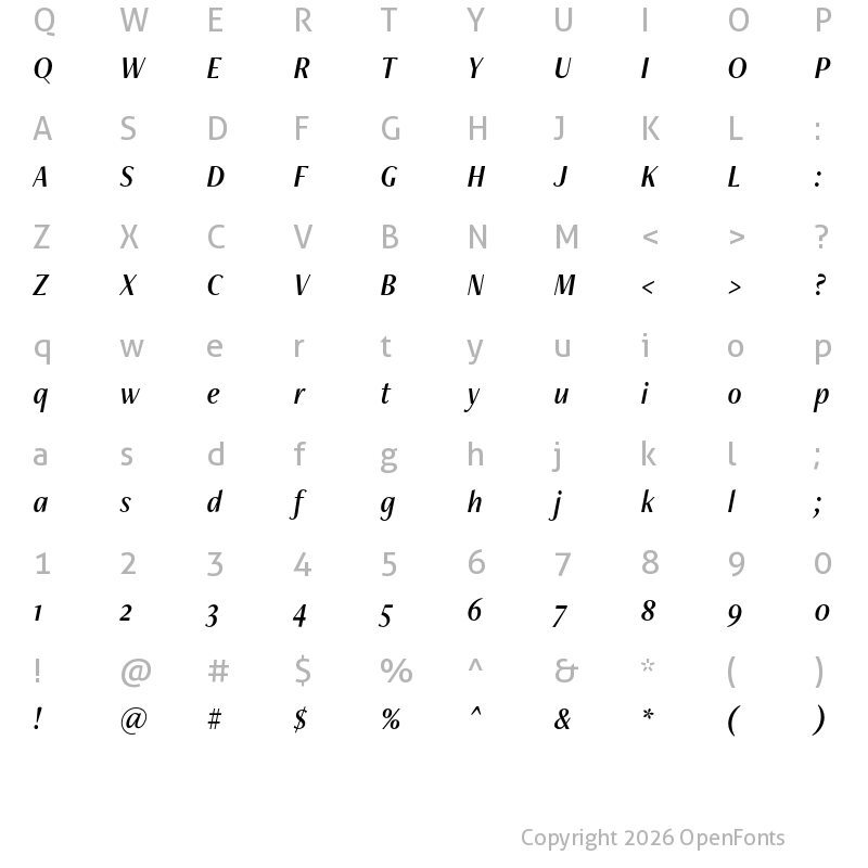 Character Map of FreightNeoCnd Pro Medium Italic