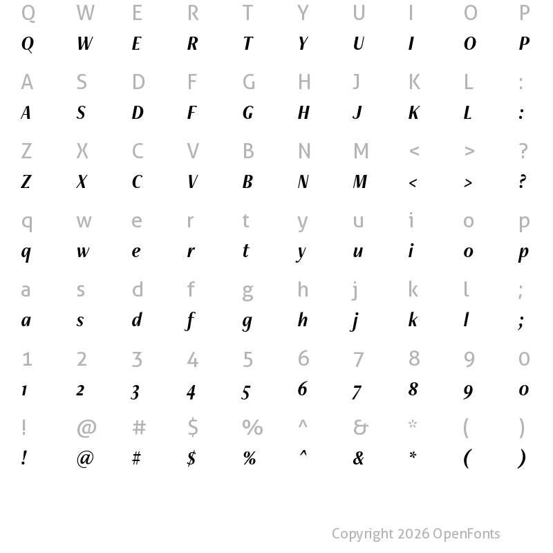 Character Map of FreightNeoCnd Pro Semi Italic