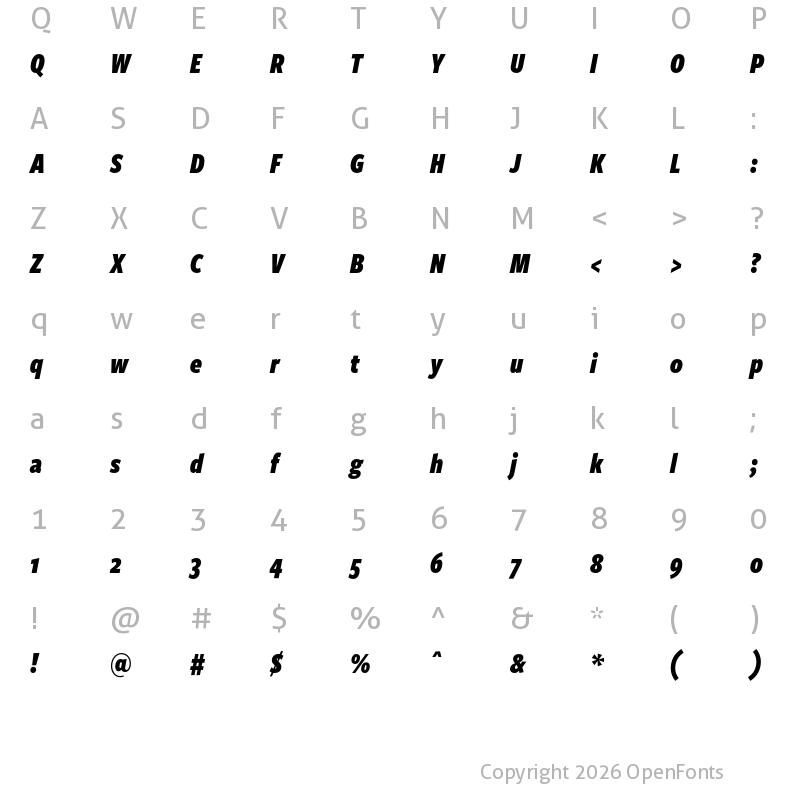 Character Map of FreightSansCmpPro Black Italic