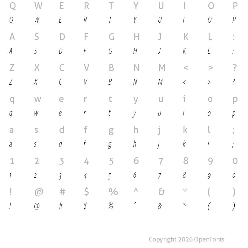 Character Map of FreightSansCmpPro Light Italic