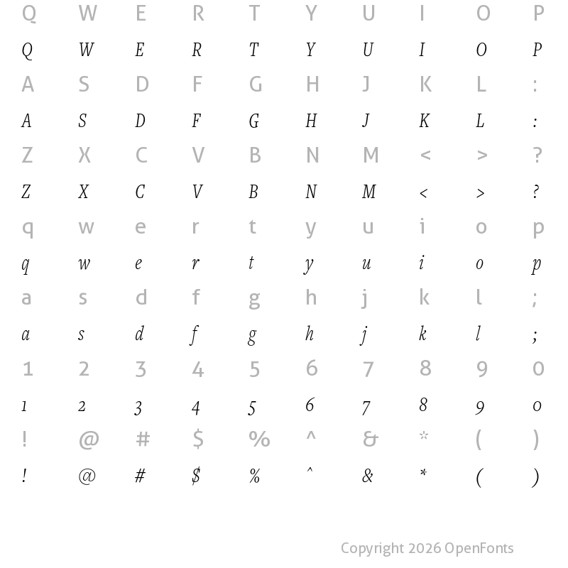 Character Map of FreightTextCmp Pro Light Italic