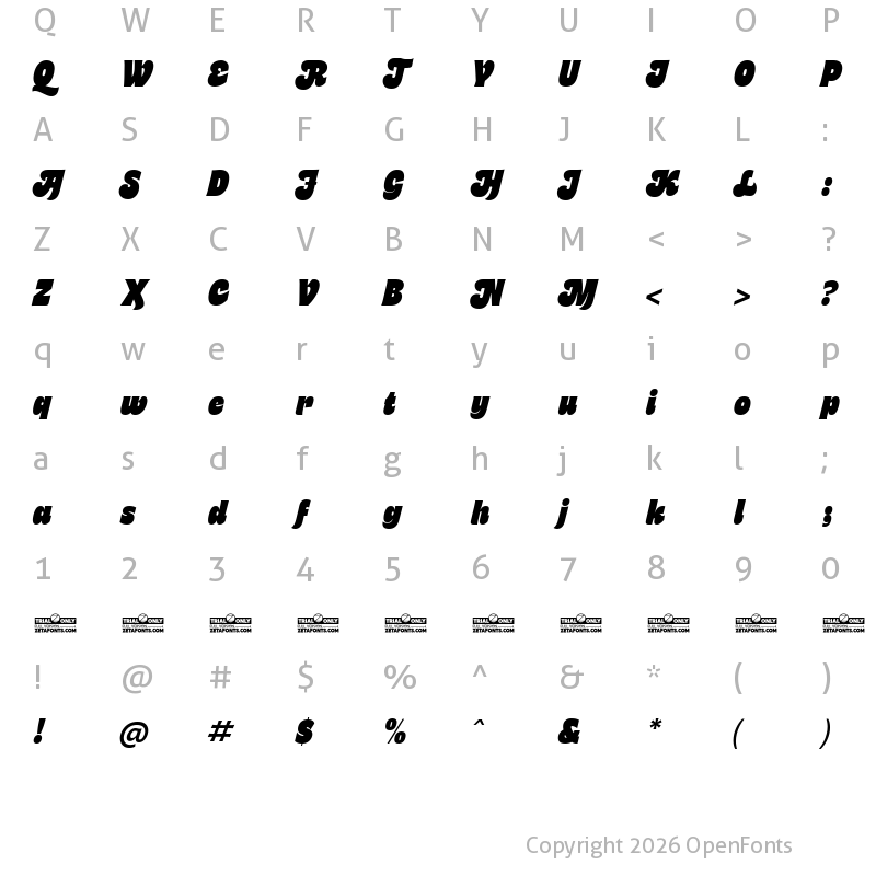Character Map of Freitag Display Trial L Italic