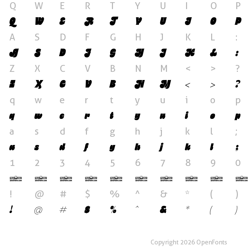 Character Map of Freitag Display Trial XL Italic