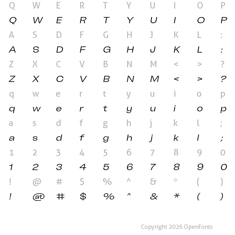 Character Map of Freizeit 120 Regular Slanted
