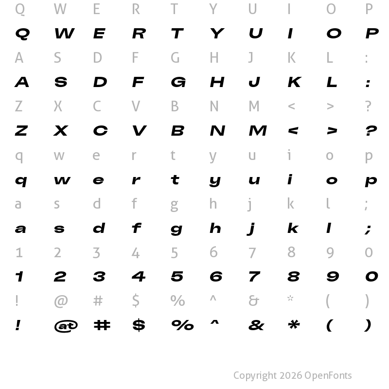 Character Map of Freizeit 140 ExtraBold Slanted