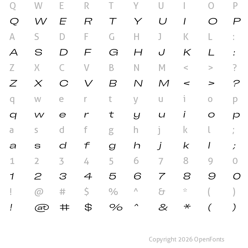Character Map of Freizeit 140 Regular Slanted