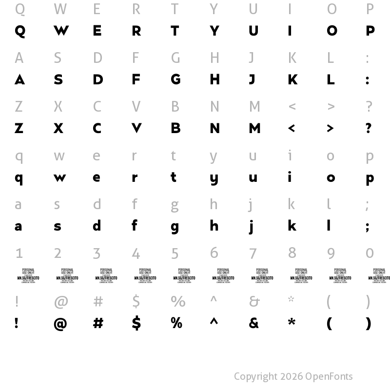 Character Map of Frescito Bold PERSONAL USE Regular