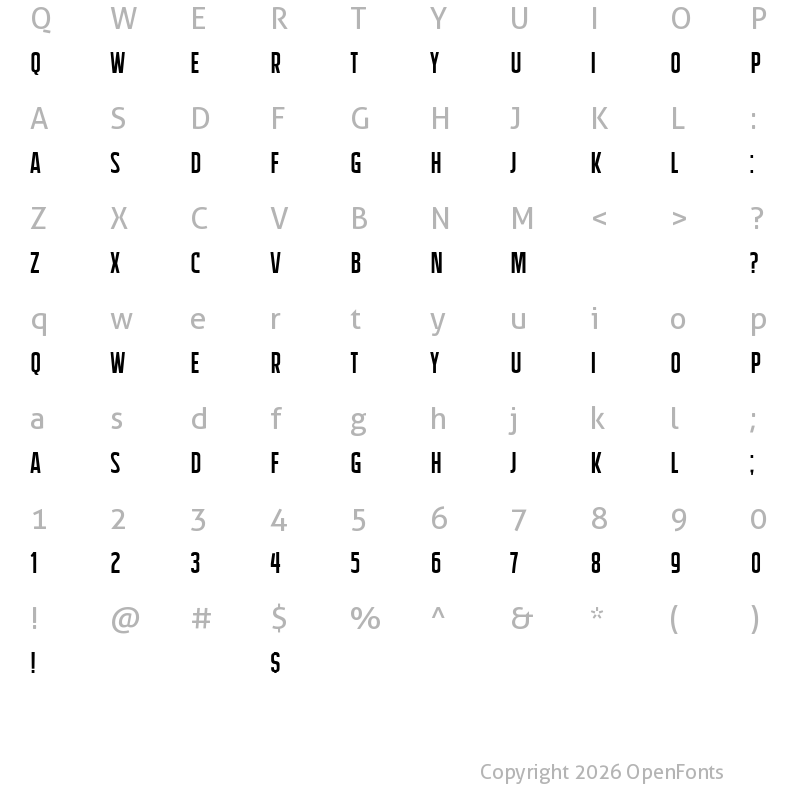Character Map of Friedrich Condensed