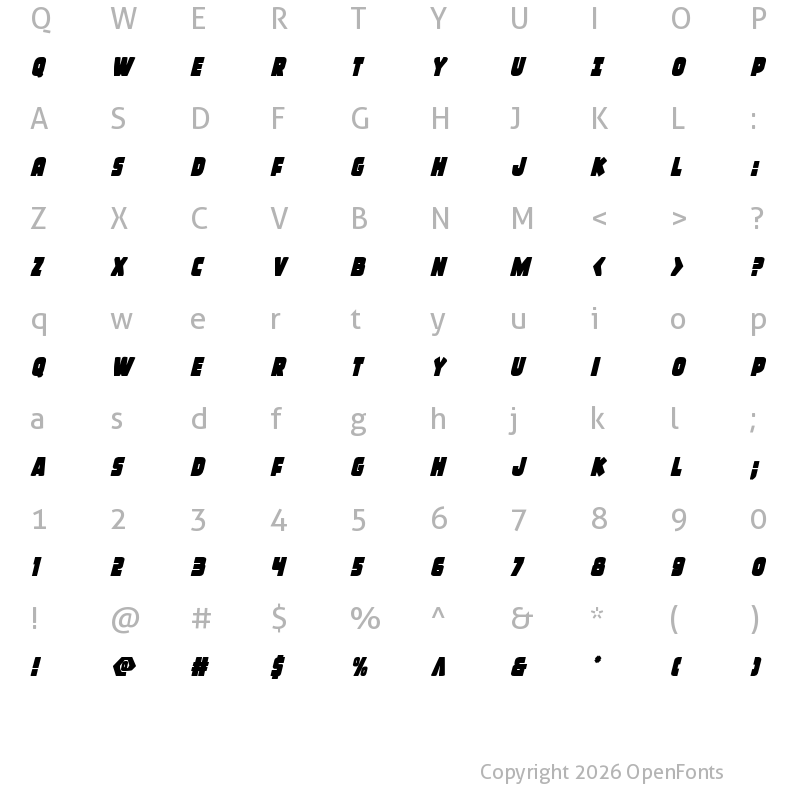 Character Map of Frost Giant Condensed Italic Condensed Italic