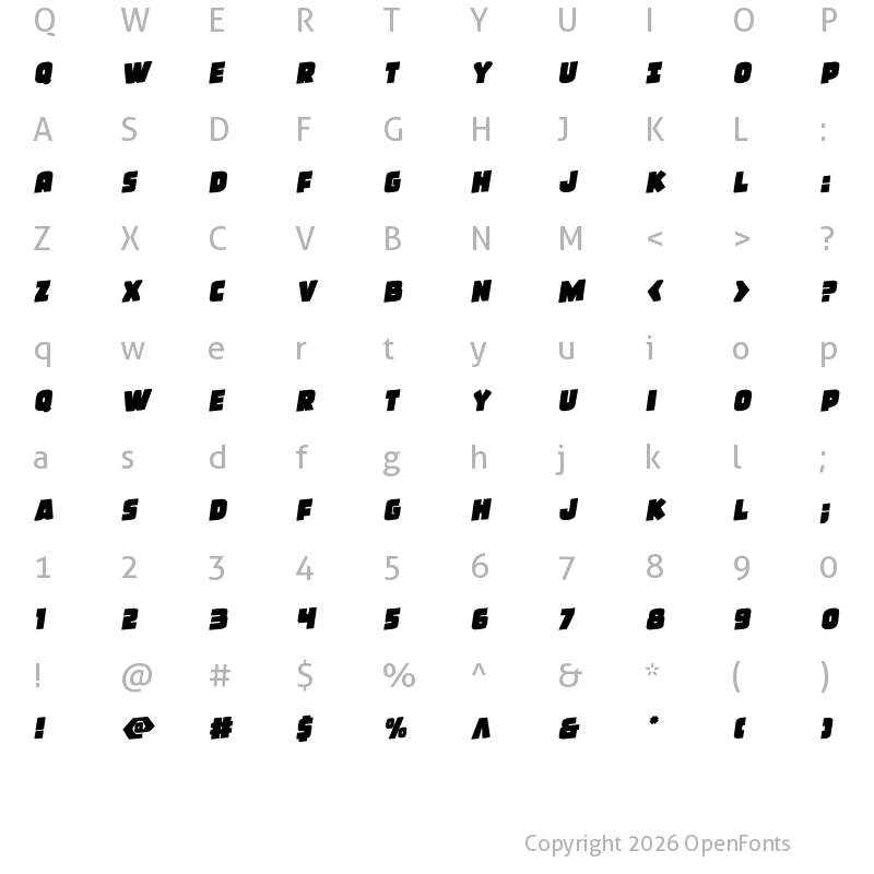 Character Map of Frost Giant Rotalic Italic