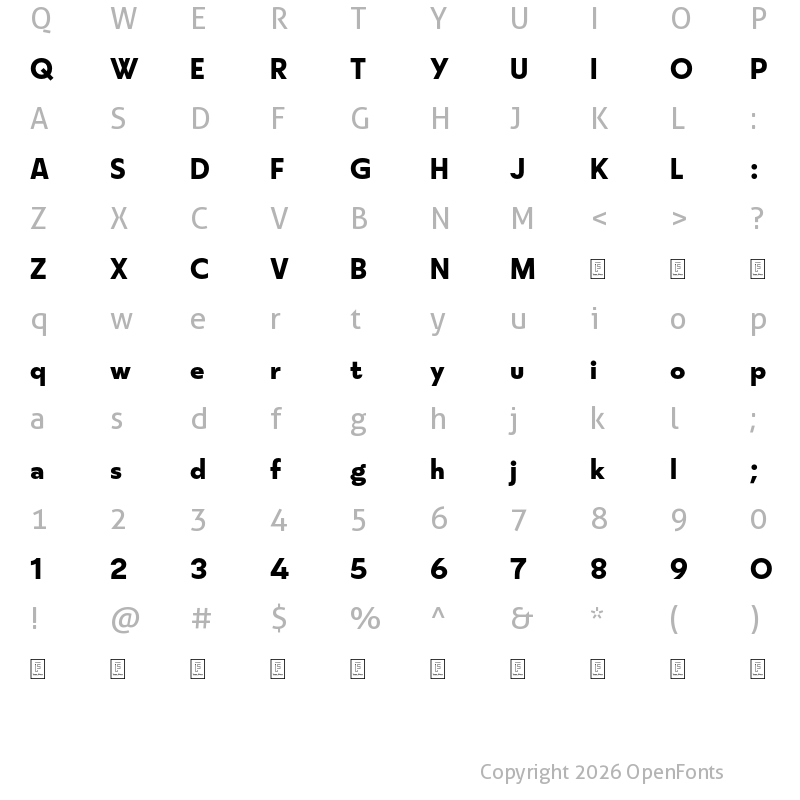 Character Map of FS Split Sans Trial Bold