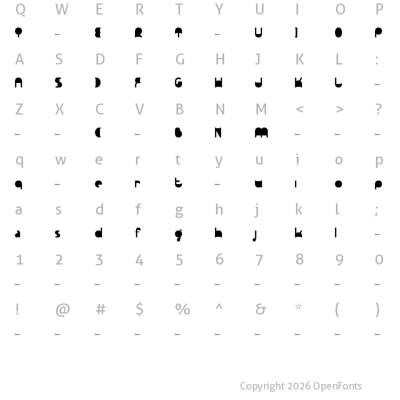 Character Map of FT Pedant Dilettante demo