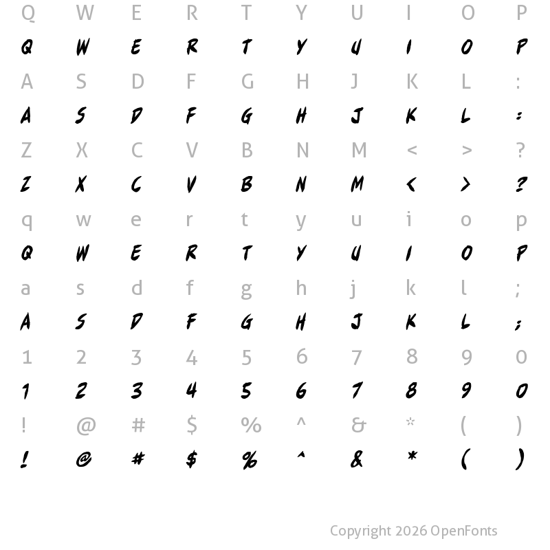 Character Map of Full Bleed BB Italic