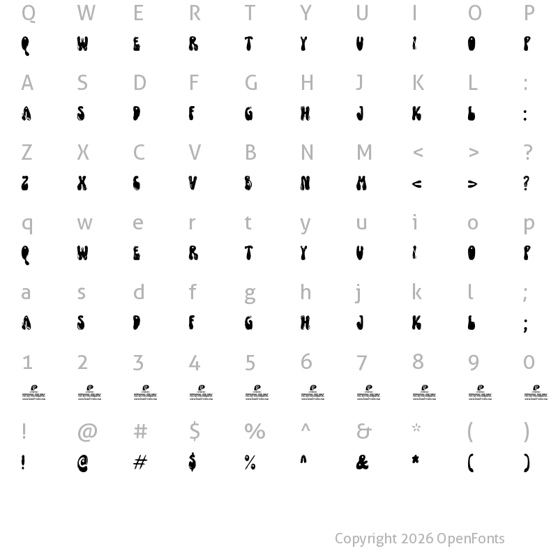 Character Map of Funky Yard DEMO Brush