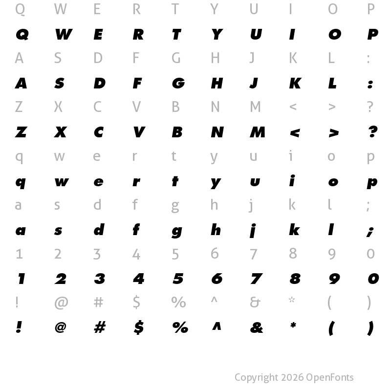 Character Map of Futura LT ExtraBoldOblique