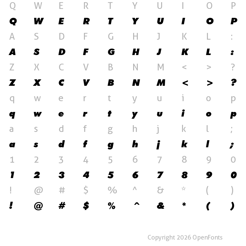 Character Map of Futura Windows Extra Black Italic