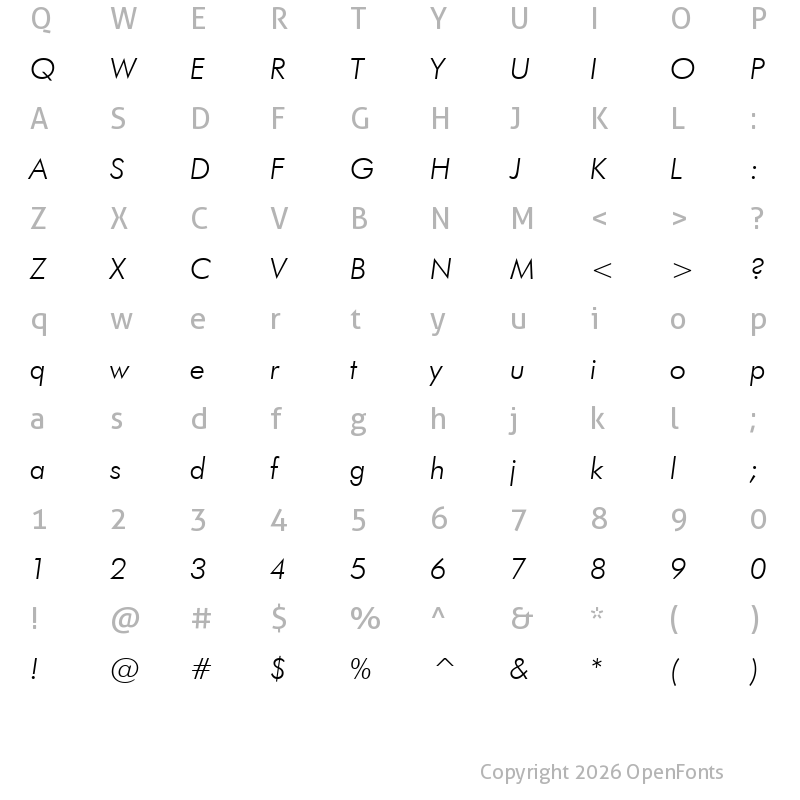 Character Map of Futura Windows Light Italic