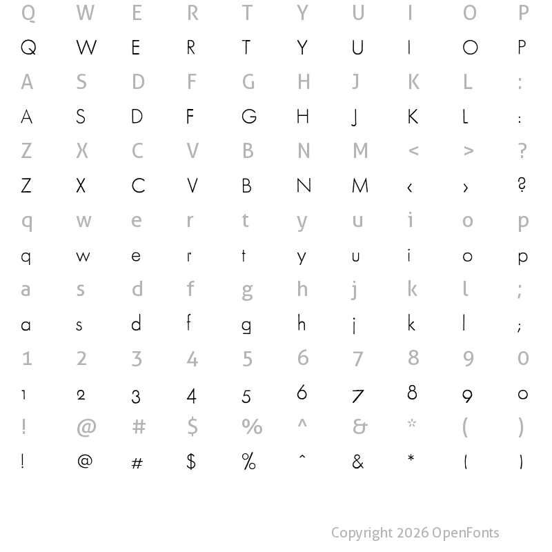 Character Map of FuturaRenner Light