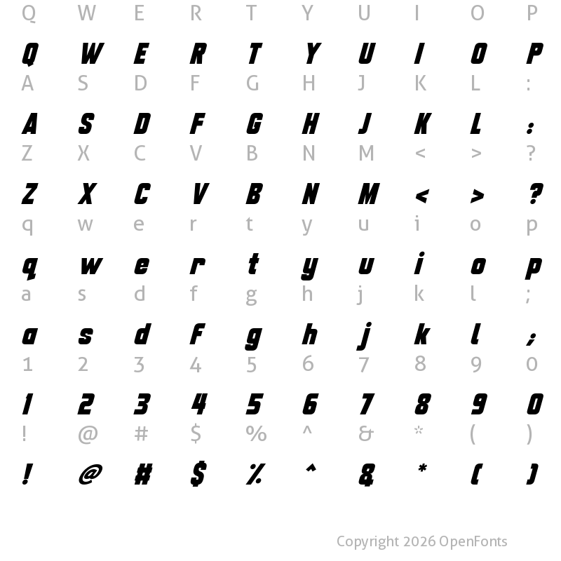 Character Map of Future Friends Italic