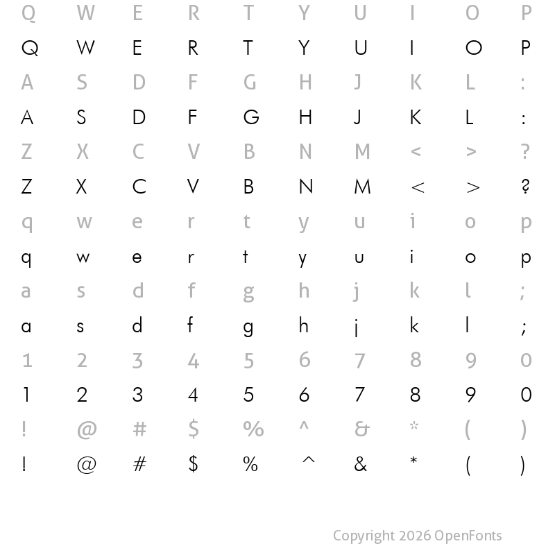 Character Map of Futurica Light Regular