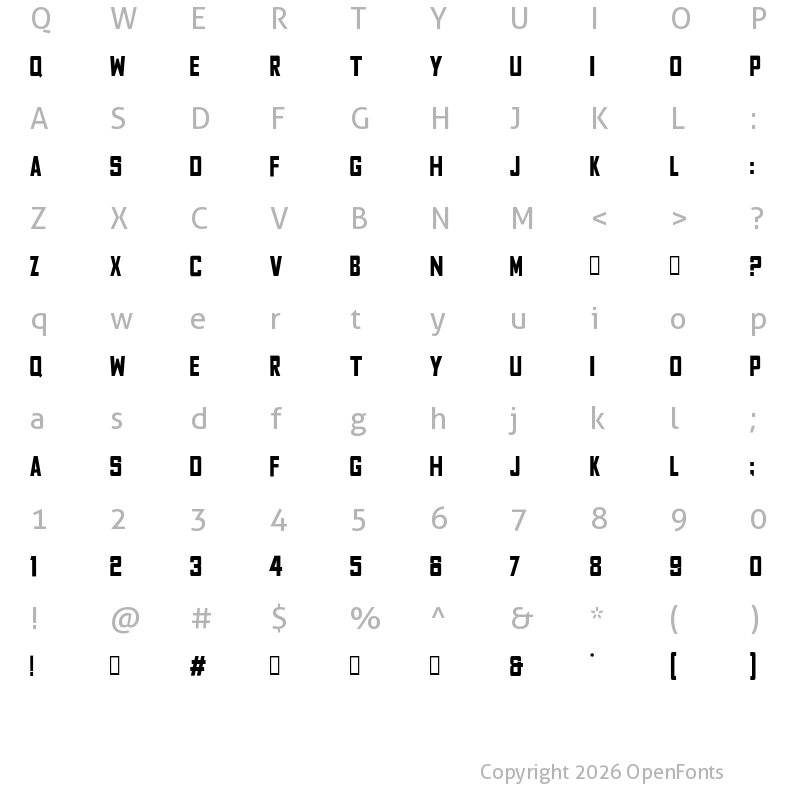 Character Map of Fyodor Bold Condensed