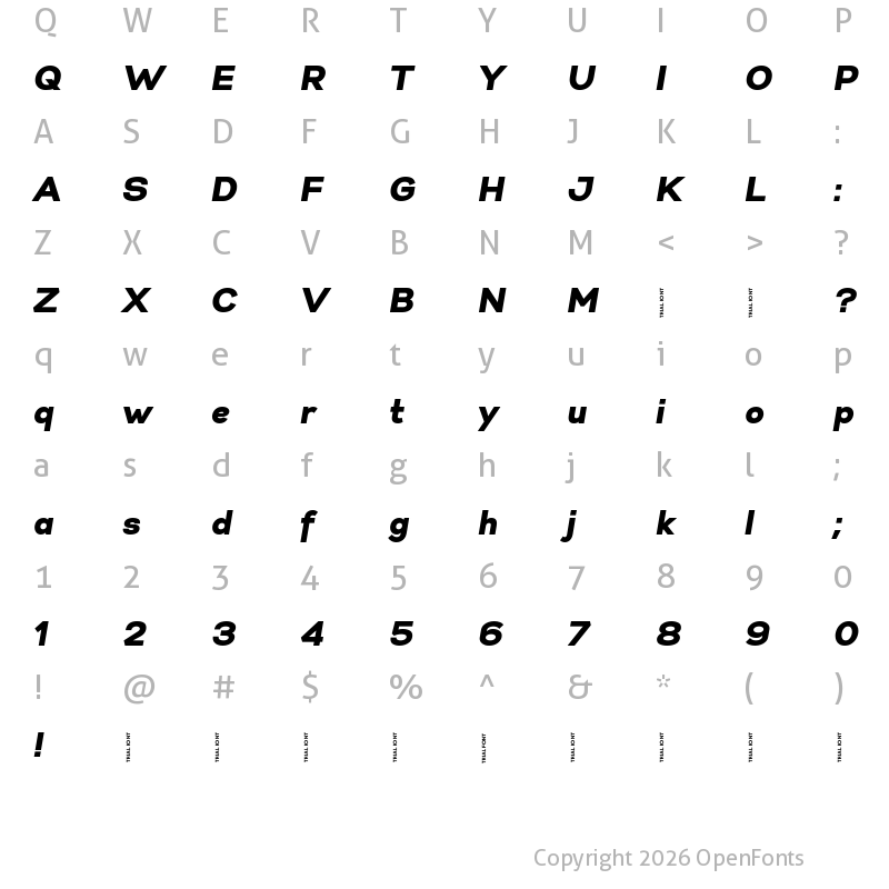 Character Map of Gabriel Sans-Trial Black Italic