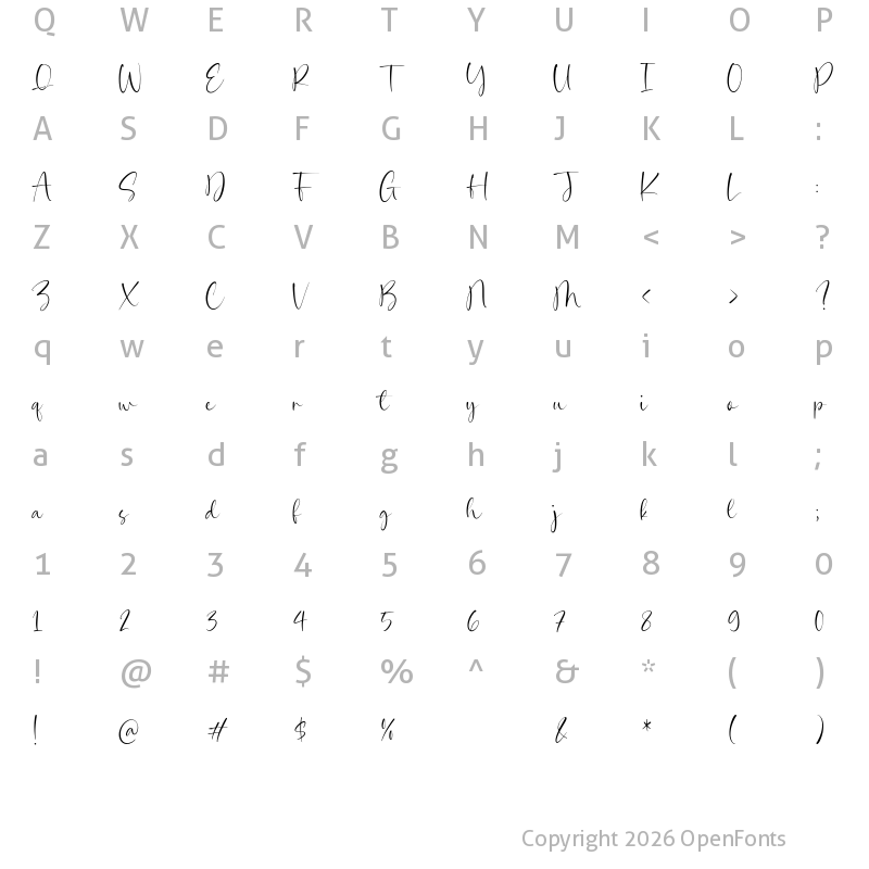 Character Map of Gabriela Couture Regular