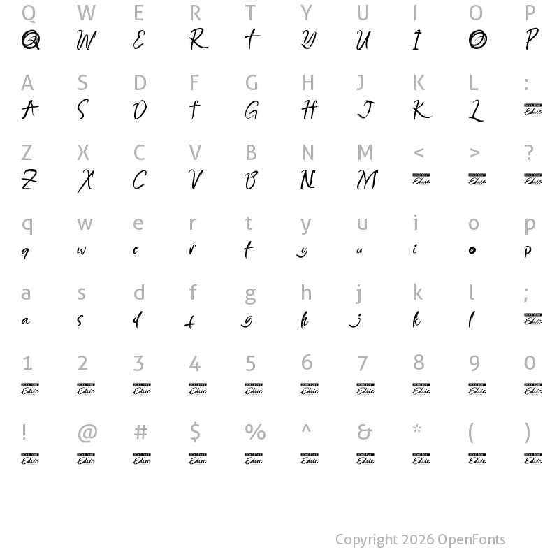 Character Map of GagalMoveOnbrushDemo Regular